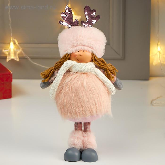 Кукла интерьерная Девочка в розовой шубке и в шапке с ушками 38х11х16 см