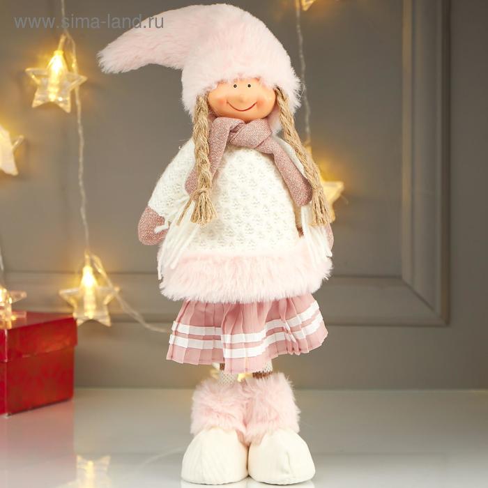 Кукла интерьерная Девочка в белой шубке и плиссированной розовой юбке 44х9х15 см