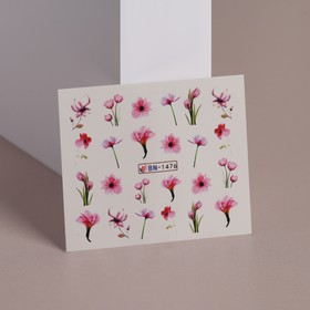 Слайдер - дизайн для ногтей «Цветы», фасовка 6 шт, цвет розовый/зелёный