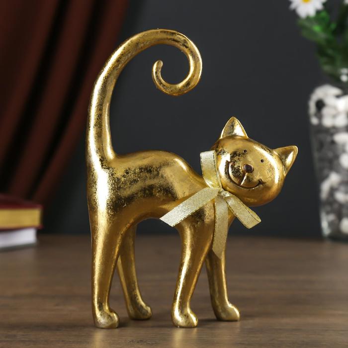 Кошки  Сима-Ленд Сувенир полистоун Золотая кошечка с бантом 20,5х5,5х15 см