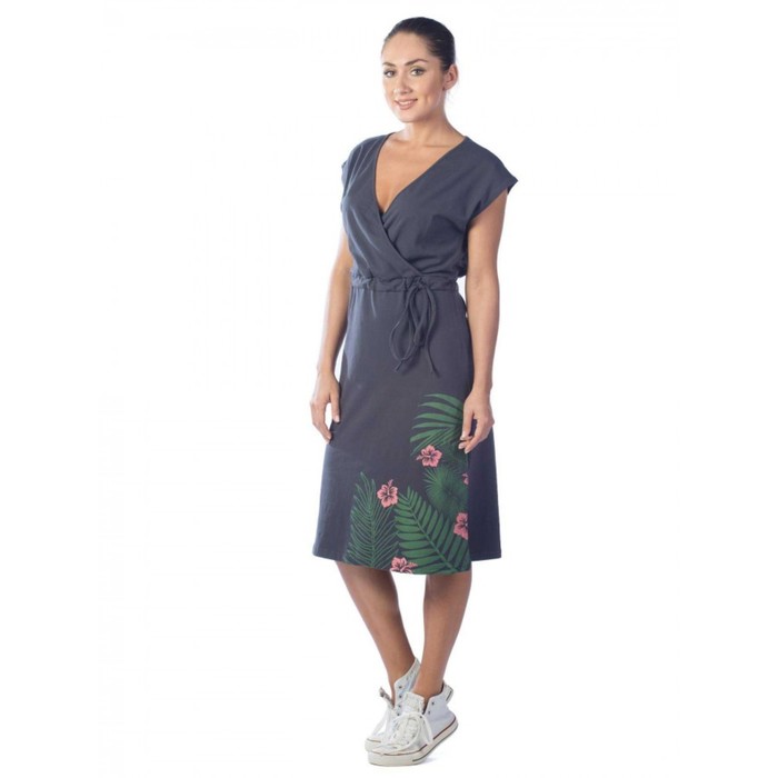 фото Платье женское «тропические цветы», размер 44, цвет серый klery