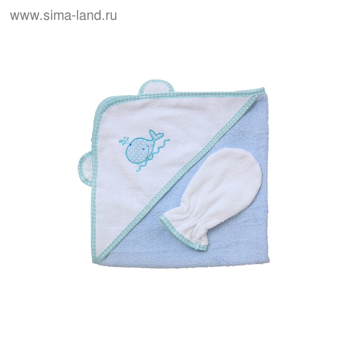 Набор для купания: полотенце-уголок, рукавичка, голубой