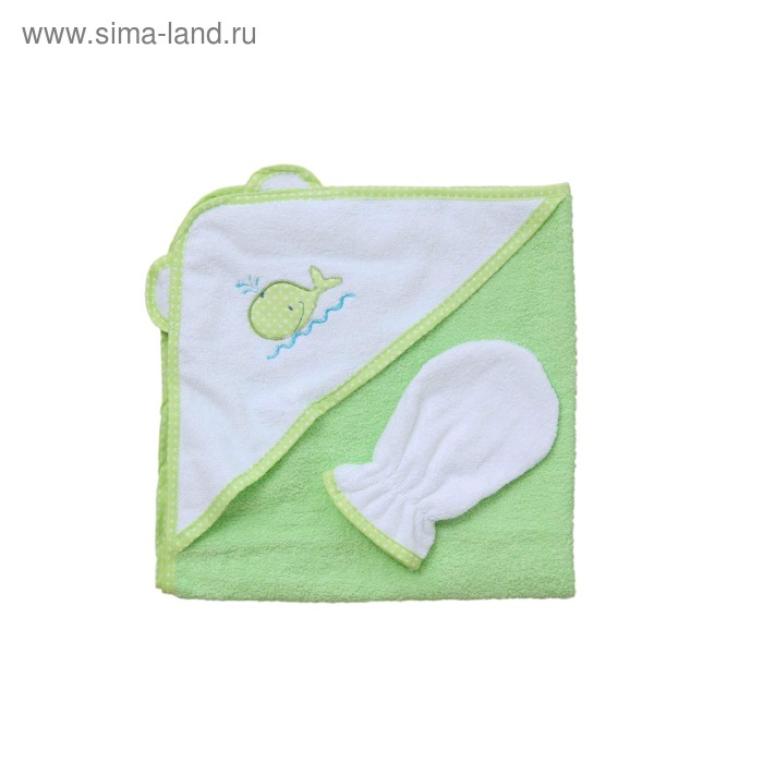 Набор для купания: полотенце-уголок, рукавичка, зелёный