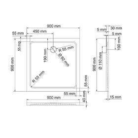 

Душевой поддон WasserKRAFT Berkel 48T03, 900 x 900 x 40 мм, квадратный, белый