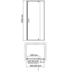 Душевая дверь WasserKRAFT 74P04, 900 х 2000 мм, распашная, прозрачная от Сима-ленд