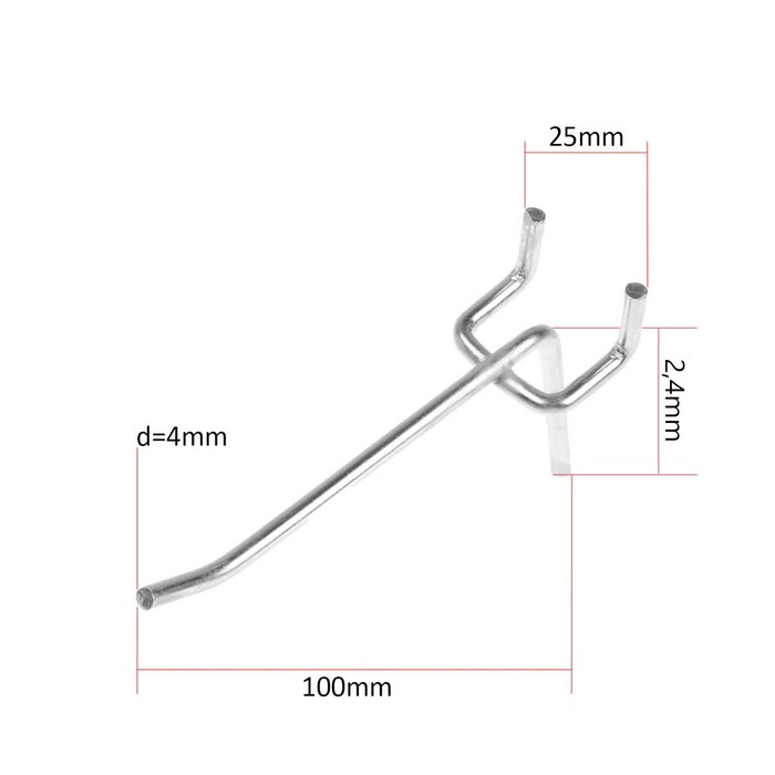 Крючок одинарный для металлической перфорированной панели, L=100мм, d=4,мм шаг 25мм крючок одинарный для металлической перфорированной панели шаг 25мм d 6мм l 10мм цвет хром