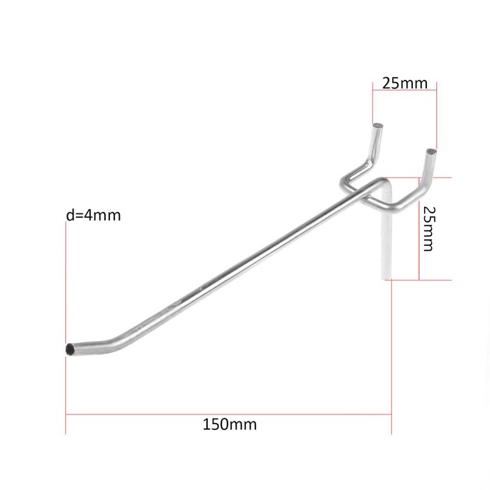 Крючок одинарный для металлической перфорированной панели, L=15, d=4, шаг 25