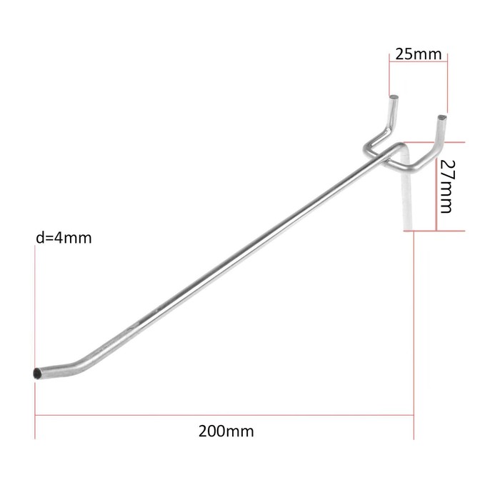 Крючок одинарный для металлической перфорированной панели, L=200мм, d=4мм, шаг 25мм крючок одинарный для металлической перфорированной панели l 250мм d 4мм шаг 25мм