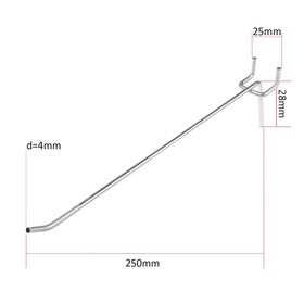 Крючок одинарный для металлической перфорированной панели, L=250мм, d=4мм, шаг 25мм