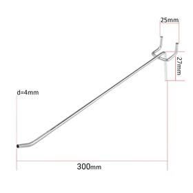Крючок одинарный для металлической перфорированной панели, шаг 25мм, d=4мм, L=300мм Ош