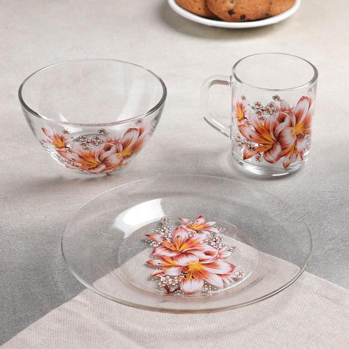 фото Набор для завтрака «весна», (тарелка, пиала, кружка), прозрачный gidglass
