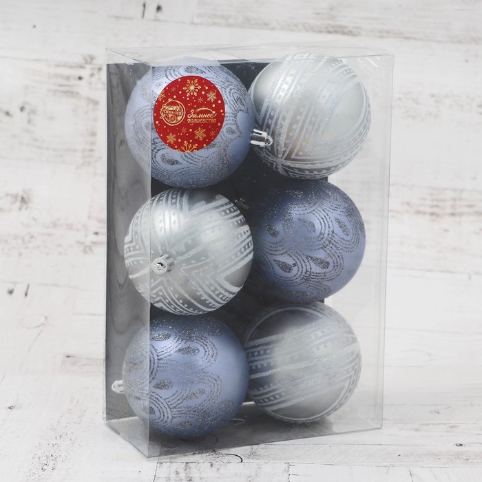 фото Набор шаров пластик d-8 см, 6 шт "загадочный узор" зимнее волшебство