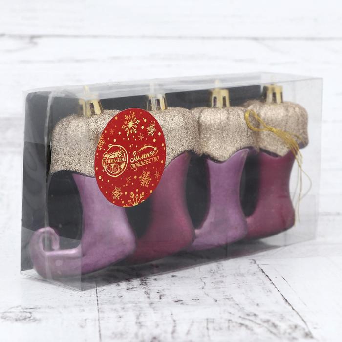 фото Украшение ёлочное "сапожок эльфа" 5х6,5 см (набор 4 шт) бордовый зимнее волшебство