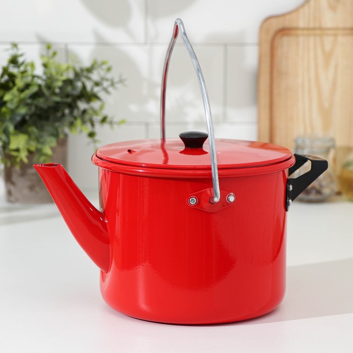 фото Чайник-котелок с декоративным покрытием 2,5 л, цвет красный эрг-al