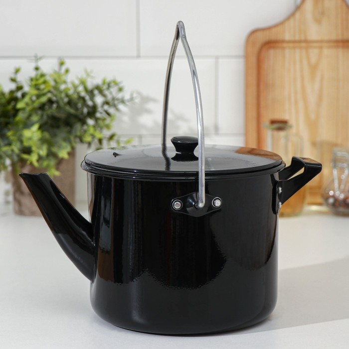 фото Чайник-котелок с декоративным покрытием 2,5 л, цвет чёрный эрг-al