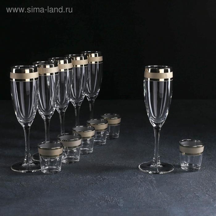 фото Набор питьевой ring, 12 предметов: бокалы для шампанского 170 мл 6 шт, стопки 50 мл 6 шт gidglass