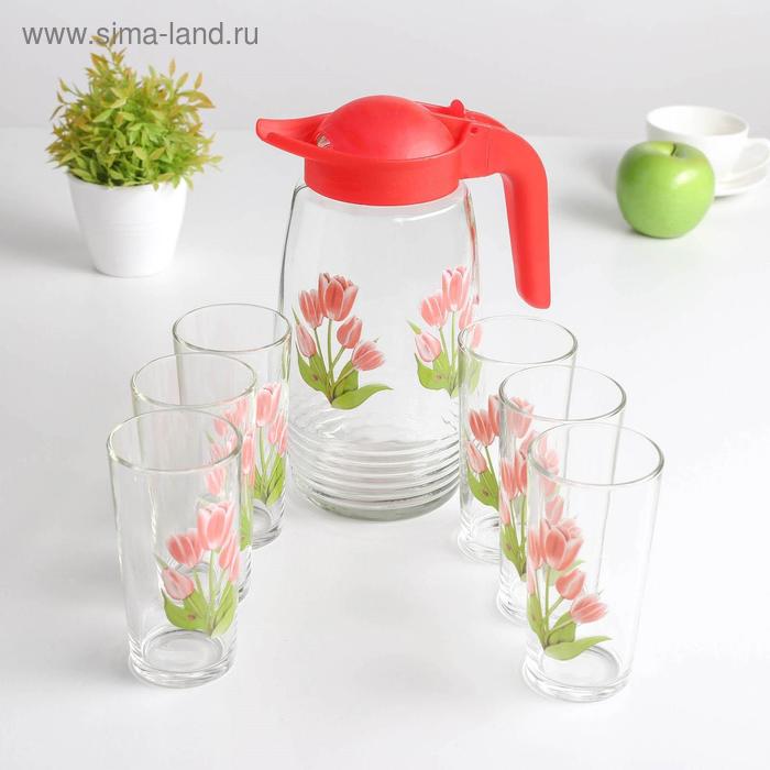 фото Набор питьевой «весенние тюльпаны», 7 предметов: кувшин 1,3 л, стакан 230 мл 6 шт gidglass