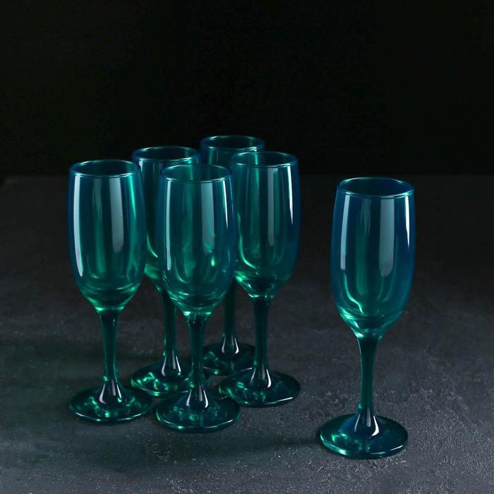 фото Набор бокалов для шампанского gidglass «радуга», 190 мл, 6 шт, цвет изумруд