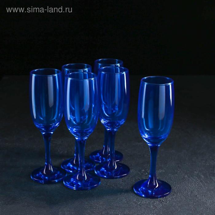 фото Набор бокалов для шампанского «радуга», 190 мл, 6 шт, цвет кобальт gidglass