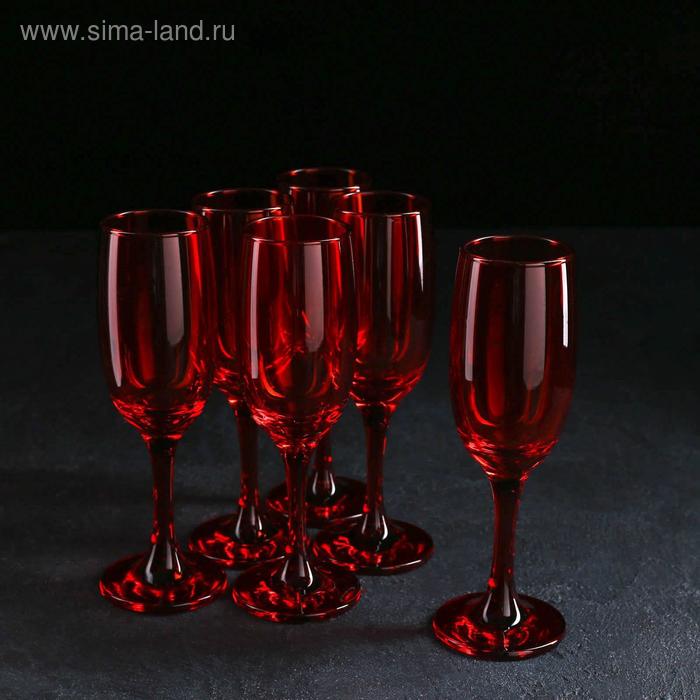 фото Набор бокалов для шампанского gidglass «радуга», 190 мл, 6 шт, цвет рубин