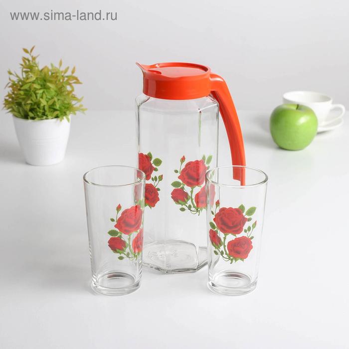 фото Набор питьевой «алая роза», 3 предмета: кувшин 1 л, стакан 230 мл 2 шт gidglass