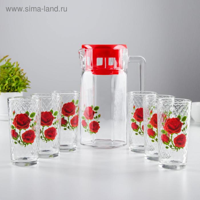 фото Набор питьевой «алая роза», 7 предметов: кувшин 1,235 л, стакан 230 мл 6 шт gidglass
