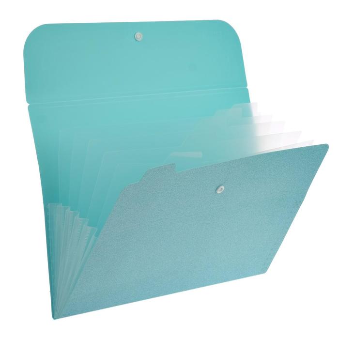Папка-конверт (картотека) на кнопке 6 отделений, deVENTE "Glitter Shine" A4 (320x230 мм), 400 мкм, фактура "песок" с блестками, сверкающий бирюзовый