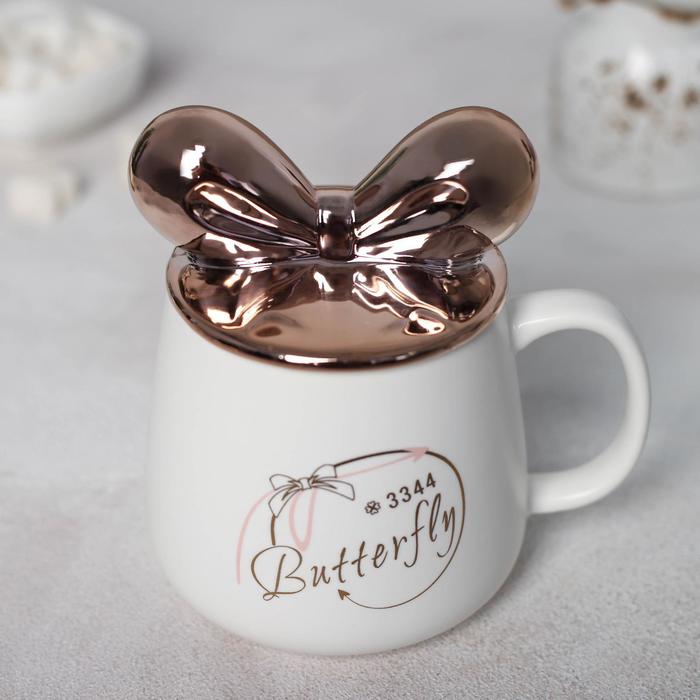 

Кружка с керамической крышкой «Бантик», 480 мл, рисинок и цвет МИКС