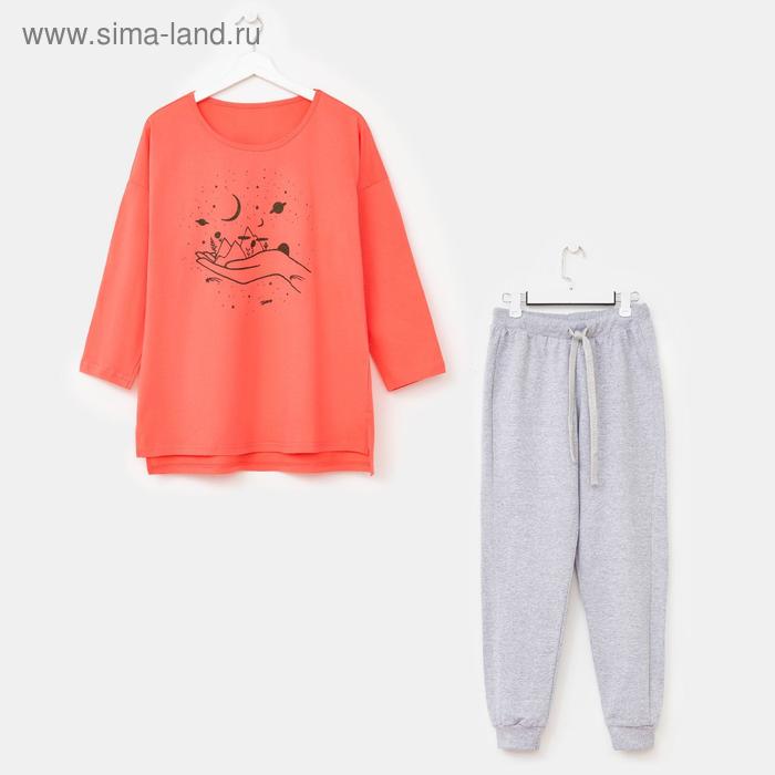 Комплект женский (джемпер, брюки), цвет коралловый/меланж, размер 48