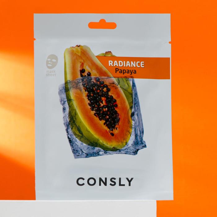 Выравнивающая тон кожи тканевая маска Consly с экстрактом папайи, 20 мл маска выравнивающая тон кожи с экстрактом папайи consly papaya radiance mask pack