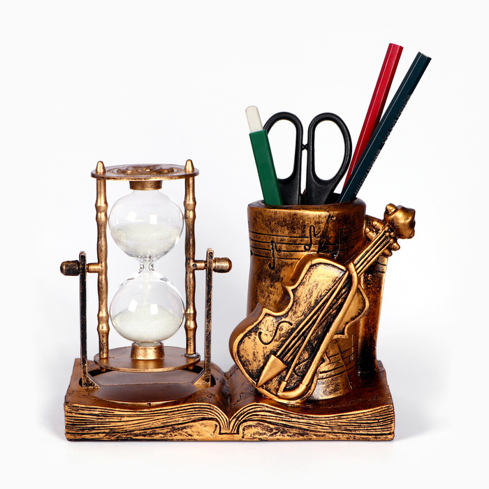 цена Песочные часы Скрипка, сувенирные, с карандашницей, 17 х 8 х 13 см