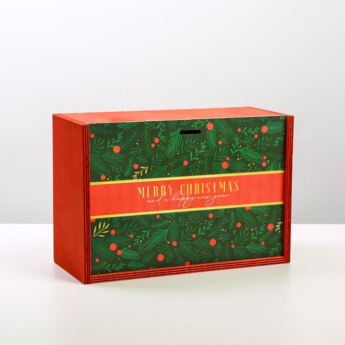 фото Ящик деревянный merry christmas, 20 × 30 × 12 см дарите счастье