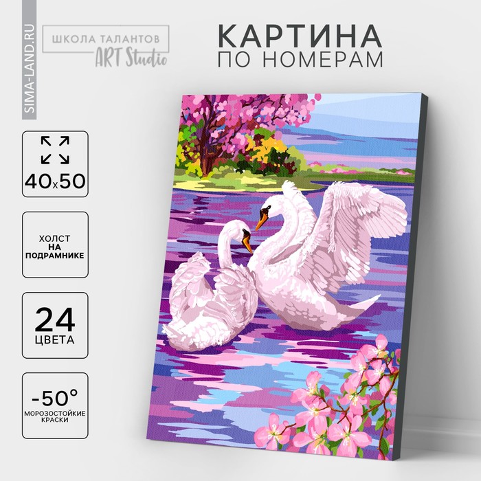 Картина по номерам на холсте с подрамником «Лебеди» 40×50 см