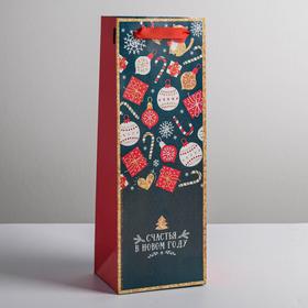 Пакет под бутылку «Счастья в Новом году», 13 × 36 × 10 см Ош