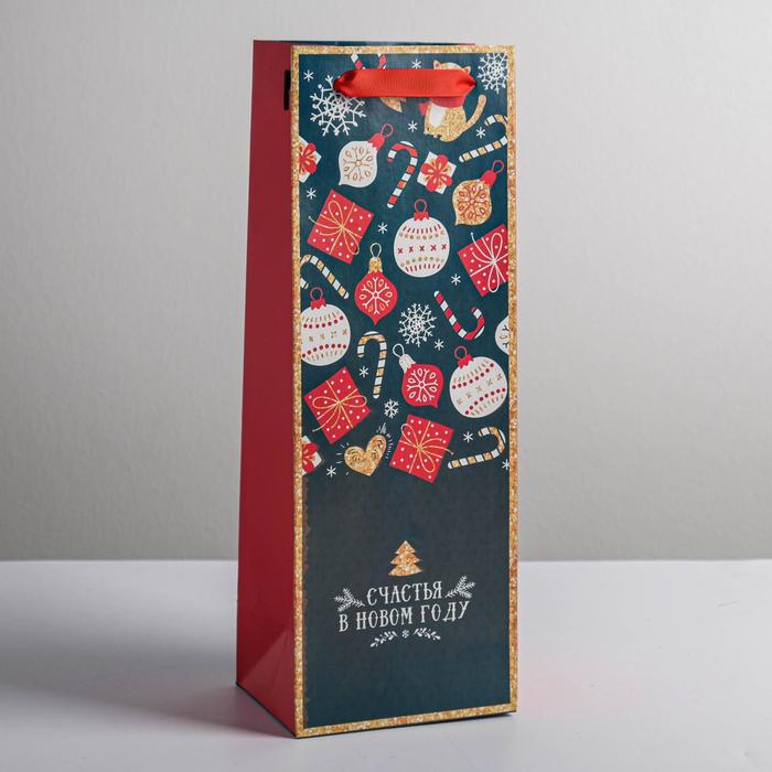 Пакет под бутылку «Счастья в Новом году», 13 × 36 × 10 см printio пакет 15 5x22x5 см счастья в новом году