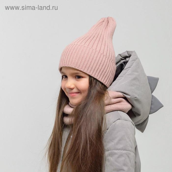 Комплект (шапка,снуд) для девочки, цвет пудра, размер 48-52