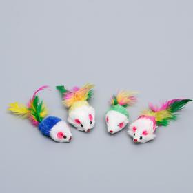 

Игрушка для кошек "Малая мышь" с перьями, микс цветов
