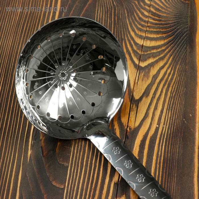 фото Шумовка для казана узбекская 60см, глубокая, с деревянной ручкой шафран