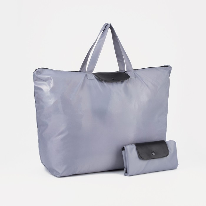 фото Сумка хозяйственная, отдел на молнии, складывается в кошелёк, цвет серый сакси