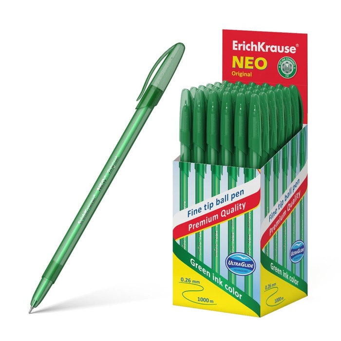 

Ручка шариковая ErichKrause Neo Original, игольчатый узел 0,7 мм, чернила зелёные