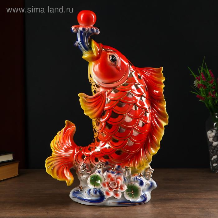 Сувенир керамика нэцке Золотой карп с шаром 46х17х29 см