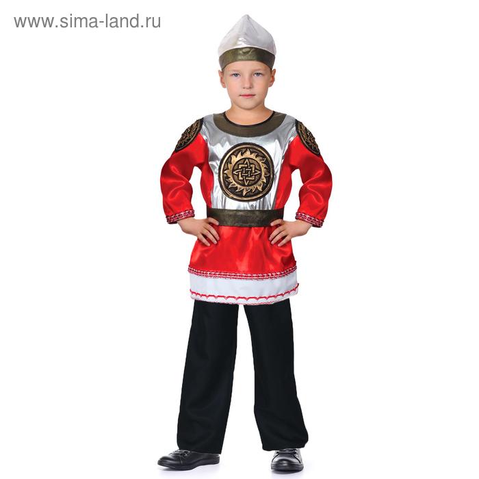 Карнавальный костюм «Богатырь Святогор», шлем, рубаха красная, пояс, штаны, р. 28, рост 98-104 см