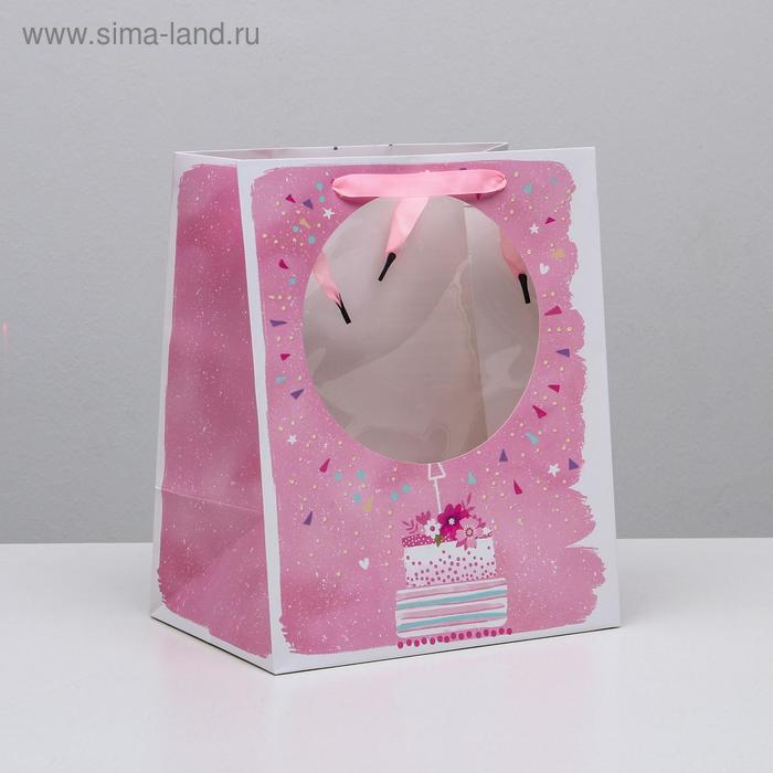 Пакет ламинированный с пластиковым окном Best wishes, 32,5 × 26,5 × 13,5 см