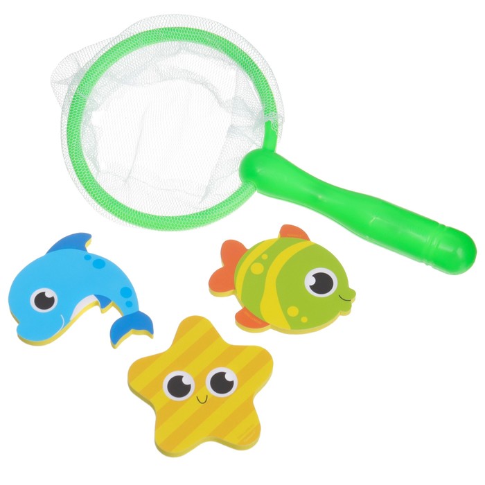Набор игрушек для ванны + сачок «Веселая рыбалка» , МИКС