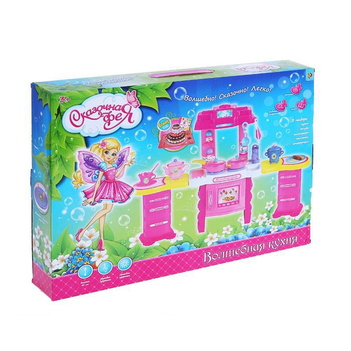 Игровой модуль кухня "Хозяюшка" с аксессуарами, световые и звуковые эффекты, высота 50 см, БОНУС — картонный торт, книга рецептов "Готовим с мамой"