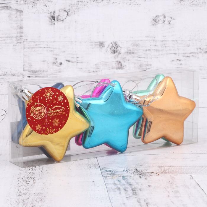 фото Украшение ёлочное "звёздочка глянец" (набор 6 шт) 7 см ассорти зимнее волшебство