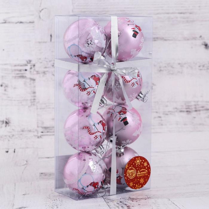 фото Набор шаров пластик d-6 см, 8 шт "снеговики" розовый зимнее волшебство