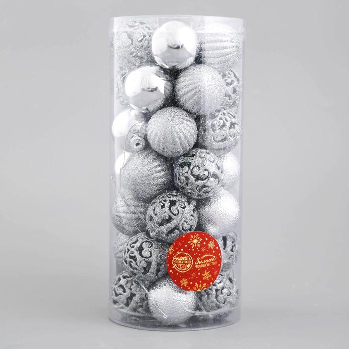 фото Набор шаров пластик d-4 см, 35 шт "феерия" серебро зимнее волшебство