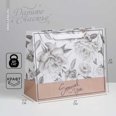Пакет крафтовый горизонтальный «Special for you», MS 23 х 18 х 10 см