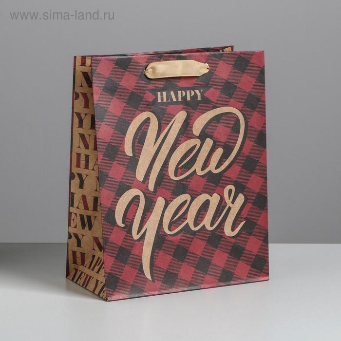 

Пакет крафтовый вертикальный Happy new year, MS 18 × 23 × 10 см